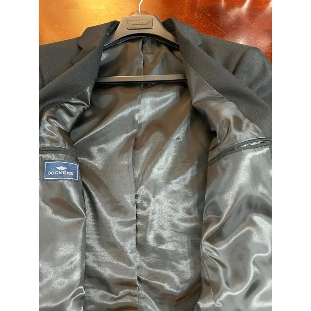 Dockers Black Solid Blazer 40R Single-Breasted Two-Button Notch Lapel Jacket